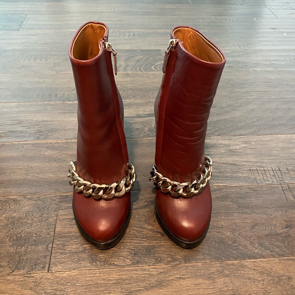 Burgundy Givenchy Chain Embellished Boots